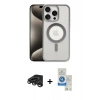 MARSİLYAN™- iPhone 15 Pro Kılıf Siluet Çizgi Serisi - Şeffaf Royal Nano Ekran Koruyucu + Raze Metal Kamera Lens - TMGI