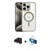MARSİLYAN™- iPhone 15 Pro Kılıf Siluet Çizgi Serisi - Siyah 3D Antistatik Cam Ekran Koruyucu + Raze Metal Kamera Lens - SH
