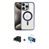 MARSİLYAN™- iPhone 15 Pro Kılıf Siluet Çizgi Serisi - Siyah 3D Antistatik Cam Ekran Koruyucu + Raze Metal Kamera Lens - SH