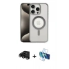 MARSİLYAN™- iPhone 15 Pro Kılıf Siluet Çizgi Serisi - Siyah 3D Antistatik Cam Ekran Koruyucu + Raze Metal Kamera Lens - SH