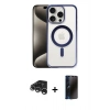 MARSİLYAN™- iPhone 15 Pro Kılıf Siluet Çizgi Serisi - Siyah 3D Antistatik Hayalet Cam Ekran Koruyucu + Raze Metal Kamera Lens - GS