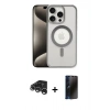 MARSİLYAN™- iPhone 15 Pro Kılıf Siluet Çizgi Serisi - Siyah 3D Antistatik Hayalet Cam Ekran Koruyucu + Raze Metal Kamera Lens - GS