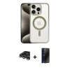 MARSİLYAN™- iPhone 15 Pro Kılıf Siluet Çizgi Serisi - Siyah 3D Antistatik Hayalet Cam Ekran Koruyucu + Raze Metal Kamera Lens - GS