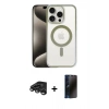 MARSİLYAN™- iPhone 15 Pro Kılıf Siluet Çizgi Serisi - Siyah 3D Antistatik Hayalet Cam Ekran Koruyucu + Raze Metal Kamera Lens - TMGI