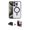 MARSİLYAN™- iPhone 15 Pro Kılıf Siluet Çizgi Serisi - Siyah 3D Antistatik Mat Seramik Nano Ekran Koruyucu + Raze Metal Kamera Lens - LT