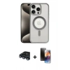 MARSİLYAN™- iPhone 15 Pro Kılıf Siluet Çizgi Serisi - Siyah 3D Antistatik Mat Seramik Nano Ekran Koruyucu + Raze Metal Kamera Lens - LT