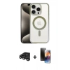 MARSİLYAN™- iPhone 15 Pro Kılıf Siluet Çizgi Serisi - Siyah 3D Antistatik Mat Seramik Nano Ekran Koruyucu + Raze Metal Kamera Lens - TMGI