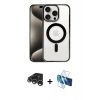 MARSİLYAN™- iPhone 15 Pro Kılıf Siluet Çizgi Serisi - Siyah 3D Antistatik Seramik Nano Ekran Koruyucu + Raze Metal Kamera Lens - GS