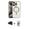 MARSİLYAN™- iPhone 15 Pro Kılıf Siluet Çizgi Serisi - Siyah Bilvis 3D Mat Cam Ekran Koruyucu + Raze Metal Kamera Lens - SH