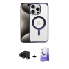 MARSİLYAN™- iPhone 15 Pro Kılıf Siluet Çizgi Serisi - Siyah Bilvis 5in1 5D Magic Hayalet Cam Ekran Koruyucu + Raze Metal Kamera Lens - SH
