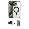 MARSİLYAN™- iPhone 15 Pro Kılıf Siluet Çizgi Serisi - Siyah Bilvis Hayalet Cam Ekran Koruyucu + Raze Metal Kamera Lens - GS