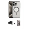 MARSİLYAN™- iPhone 15 Pro Kılıf Siluet Çizgi Serisi - Siyah Bilvis Hayalet Cam Ekran Koruyucu + Raze Metal Kamera Lens - GS