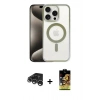 MARSİLYAN™- iPhone 15 Pro Kılıf Siluet Çizgi Serisi - Siyah Buffer Cam Ekran Koruyucu + Gümüş Raze Metal Kamera Lens
