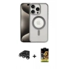 MARSİLYAN™- iPhone 15 Pro Kılıf Siluet Çizgi Serisi - Siyah Buffer Cam Ekran Koruyucu + Gümüş Raze Metal Kamera Lens