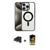 MARSİLYAN™- iPhone 15 Pro Kılıf Siluet Çizgi Serisi - Siyah Buffer Cam Ekran Koruyucu + Gümüş Raze Metal Kamera Lens