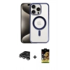 MARSİLYAN™- iPhone 15 Pro Kılıf Siluet Çizgi Serisi - Siyah Buffer Cam Ekran Koruyucu + Gümüş Raze Metal Kamera Lens