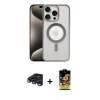 MARSİLYAN™- iPhone 15 Pro Kılıf Siluet Çizgi Serisi - Siyah Buffer Cam Ekran Koruyucu + Raze Metal Kamera Lens - LT