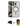 MARSİLYAN™- iPhone 15 Pro Kılıf Siluet Çizgi Serisi - Siyah Buffer Cam Ekran Koruyucu + Raze Metal Kamera Lens - SH