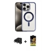 MARSİLYAN™- iPhone 15 Pro Kılıf Siluet Çizgi Serisi - Siyah Buffer Cam Ekran Koruyucu + Raze Metal Kamera Lens - SH