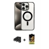 MARSİLYAN™- iPhone 15 Pro Kılıf Siluet Çizgi Serisi - Siyah Buffer Cam Ekran Koruyucu + Raze Metal Kamera Lens - TMGI