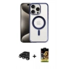 MARSİLYAN™- iPhone 15 Pro Kılıf Siluet Çizgi Serisi - Siyah Buffer Cam Ekran Koruyucu + Raze Metal Kamera Lens - TMGI