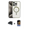 MARSİLYAN™- iPhone 15 Pro Kılıf Siluet Çizgi Serisi - Siyah Buffer Hayalet Cam Ekran Koruyucu + Raze Metal Kamera Lens - LT