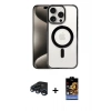 MARSİLYAN™- iPhone 15 Pro Kılıf Siluet Çizgi Serisi - Siyah Buffer Hayalet Cam Ekran Koruyucu + Raze Metal Kamera Lens - LT
