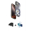 MARSİLYAN™- iPhone 15 Pro Kılıf Siluet Doku - Siyah 3D Antistatik Cam Ekran Koruyucu + Raze Metal Kamera Lens - GS