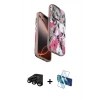 MARSİLYAN™- iPhone 15 Pro Kılıf Siluet Doku - Siyah 3D Antistatik Cam Ekran Koruyucu + Raze Metal Kamera Lens - SH