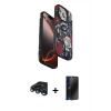 MARSİLYAN™- iPhone 15 Pro Kılıf Siluet Doku - Siyah 3D Antistatik Hayalet Cam Ekran Koruyucu + Raze Metal Kamera Lens - LT