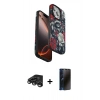 MARSİLYAN™- iPhone 15 Pro Kılıf Siluet Doku - Siyah 3D Antistatik Hayalet Cam Ekran Koruyucu + Raze Metal Kamera Lens - TMGI