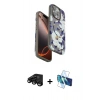 MARSİLYAN™- iPhone 15 Pro Kılıf Siluet Doku - Siyah 3D Antistatik Seramik Nano Ekran Koruyucu + Raze Metal Kamera Lens - SH