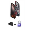 MARSİLYAN™- iPhone 15 Pro Kılıf Siluet Doku - Siyah Bilvis 5in1 5D Magic Hayalet Cam Ekran Koruyucu + Siyah Raze Metal Kamera Lens