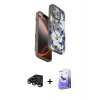 MARSİLYAN™- iPhone 15 Pro Kılıf Siluet Doku - Siyah Bilvis 5in1 5D Magic Hayalet Cam Ekran Koruyucu + Raze Metal Kamera Lens - TMGI