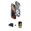 MARSİLYAN™- iPhone 15 Pro Kılıf Siluet Doku - Siyah Buffer Cam Ekran Koruyucu + Raze Metal Kamera Lens - TMGI