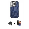 MARSİLYAN™- iPhone 15 Pro Kılıf Siluet Form Serisi - Siyah 3D Antistatik Mat Seramik Nano Ekran Koruyucu + Titanyum Gri Raze Metal Kamera Lens