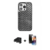 MARSİLYAN™- iPhone 15 Pro Kılıf Siluet Form Serisi - Siyah 3D Antistatik Mat Seramik Nano Ekran Koruyucu + Titanyum Gri Raze Metal Kamera Lens