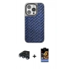 MARSİLYAN™- iPhone 15 Pro Kılıf Siluet Form Serisi - Siyah Buffer Hayalet Cam Ekran Koruyucu + Lacivert Raze Metal Kamera Lens
