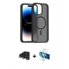 MARSİLYAN™- iPhone 15 Pro Kılıf Siluet Minimal Prime - Siyah 3D Antistatik Seramik Nano Ekran Koruyucu + Raze Metal Kamera Lens - TMGI