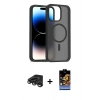 MARSİLYAN™- iPhone 15 Pro Kılıf Siluet Minimal Prime - Siyah Buffer Hayalet Cam Ekran Koruyucu + Titanyum Gri Raze Metal Kamera Lens