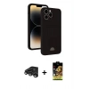 MARSİLYAN™- iPhone 15 Pro Kılıf Vadi Çizgi Prime - Siyah Buffer Cam Ekran Koruyucu + Titanyum Gri Raze Metal Kamera Lens
