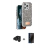 MARSİLYAN™- iPhone 15 Pro Kılıf Vadi Klasik Serisi - Siyah 3D Antistatik Hayalet Cam Ekran Koruyucu + Raze Metal Kamera Lens - TMGI
