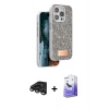 MARSİLYAN™- iPhone 15 Pro Kılıf Vadi Klasik Serisi - Siyah Bilvis 5in1 5D Magic Hayalet Cam Ekran Koruyucu + Raze Metal Kamera Lens - TMGI
