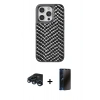 MARSİLYAN™- iPhone 15 Pro Kılıf Vadi Özel Seri - Siyah 3D Antistatik Hayalet Cam Ekran Koruyucu + Raze Metal Kamera Lens - LT