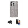 MARSİLYAN™- iPhone 15 Pro Kılıf Vadi Özel Seri - Siyah 3D Antistatik Mat Seramik Nano Ekran Koruyucu + Gümüş Raze Metal Kamera Lens