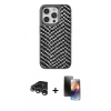 MARSİLYAN™- iPhone 15 Pro Kılıf Vadi Özel Seri - Siyah 3D Antistatik Mat Seramik Nano Ekran Koruyucu + Gümüş Raze Metal Kamera Lens