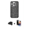 MARSİLYAN™- iPhone 15 Pro Kılıf Vadi Özel Seri - Siyah 3D Antistatik Mat Seramik Nano Ekran Koruyucu + Titanyum Gri Raze Metal Kamera Lens