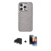 MARSİLYAN™- iPhone 15 Pro Kılıf Vadi Özel Seri - Siyah 3D Antistatik Mat Seramik Nano Ekran Koruyucu + Titanyum Gri Raze Metal Kamera Lens