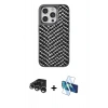 MARSİLYAN™- iPhone 15 Pro Kılıf Vadi Özel Seri - Siyah 3D Antistatik Seramik Nano Ekran Koruyucu + Raze Metal Kamera Lens - GS