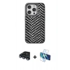 MARSİLYAN™- iPhone 15 Pro Kılıf Vadi Özel Seri - Siyah 3D Antistatik Seramik Nano Ekran Koruyucu + Raze Metal Kamera Lens - LT